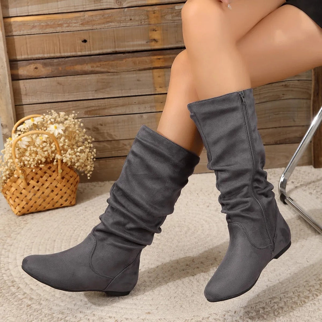 Valenzora | Women's Suede Boots with Side Zipper, Calf-Length, Spring Collection