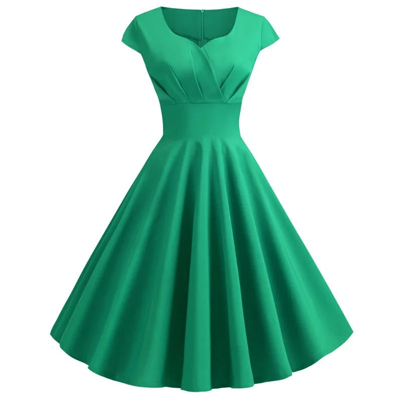 Valenzora | Vintage-Sommerkleid mit großem V-Ausschnitt, lockerer Passform und Rüschen