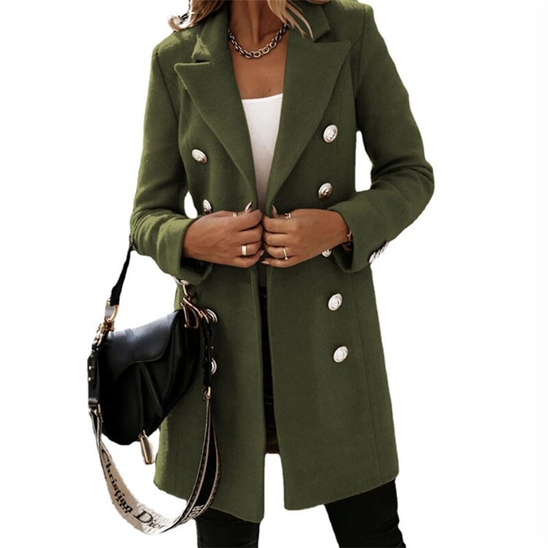 long trench coat in wool look with buttons