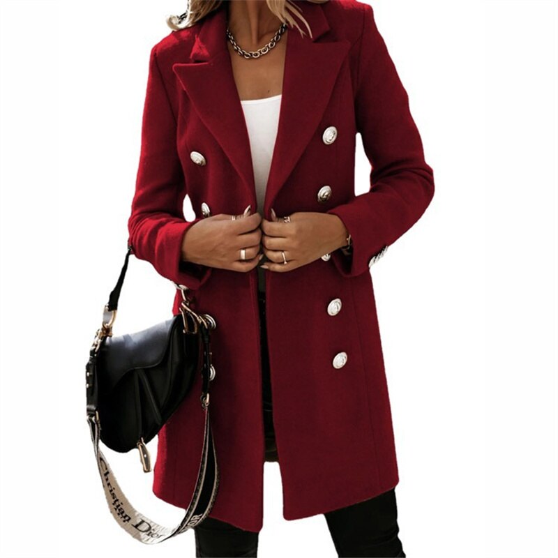 Valenzora Wool Coat | Elegant long trench coat in wool look with buttons