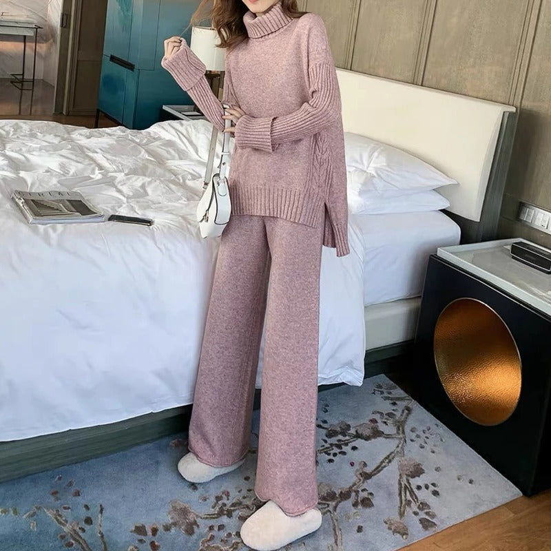 Valenzora Loungewear Set | Luxuriöser, warmer Rollkragenpullover mit passender Oversize-Wollhose