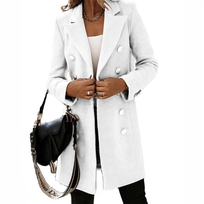 Valenzora Wollmantel | Eleganter langer Trenchcoat in Wolloptik mit Knöpfen