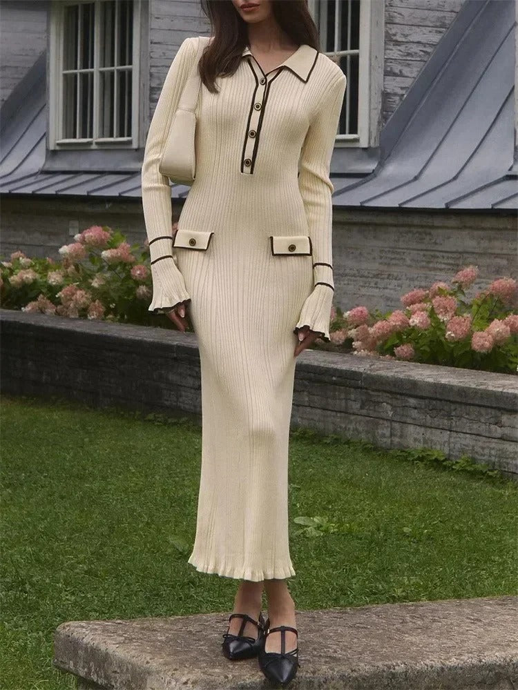 Valenzora | Elegant Knit Coat Suit Dress with High Waist