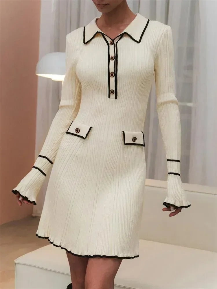 Valenzora | Elegant Knit Coat Suit Dress with High Waist