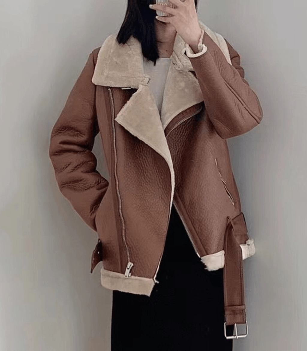 Valenzora Winter Chic - Elegant leather winter coat for women
