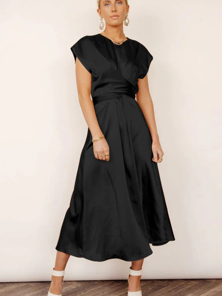 Valenzora | Elegant satin wrap midi dress for women