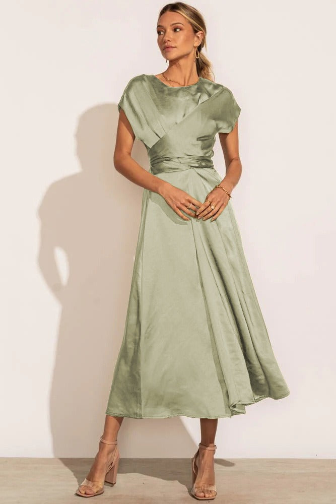 Valenzora | Elegant satin wrap midi dress for women