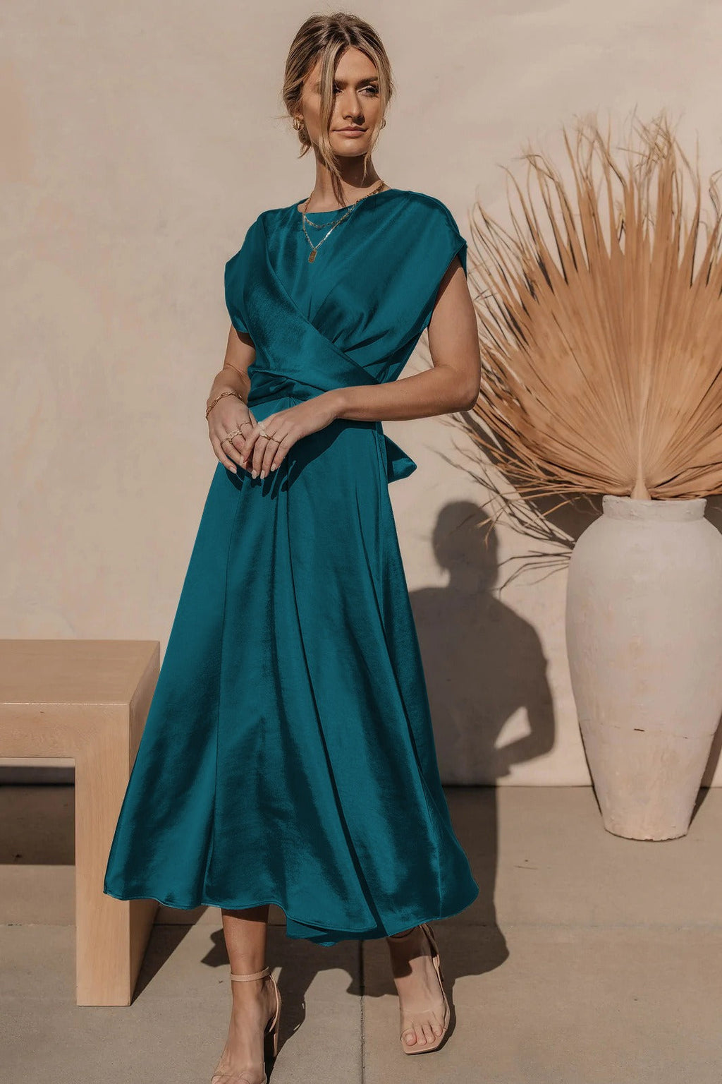 Valenzora | Elegant satin wrap midi dress for women