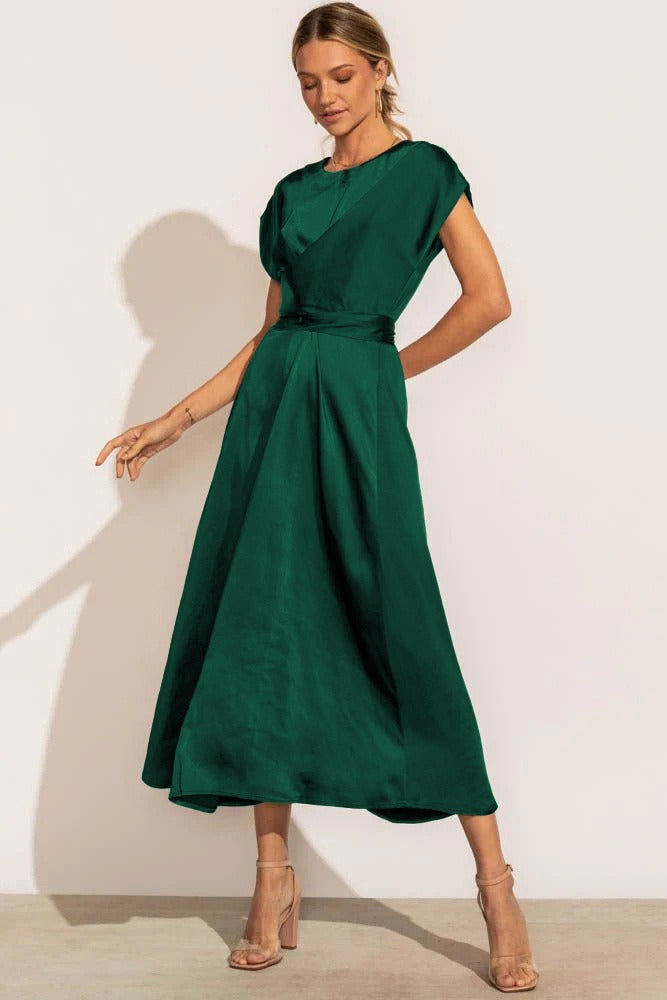 Valenzora | Elegant satin wrap midi dress for women