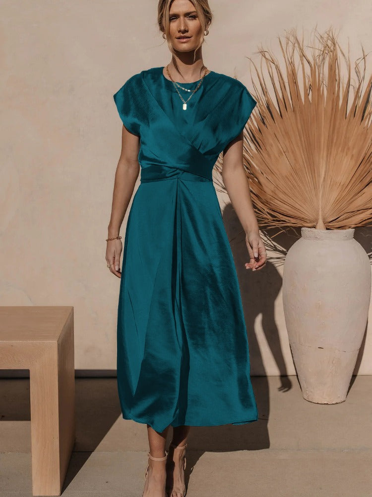 Valenzora | Elegant satin wrap midi dress for women