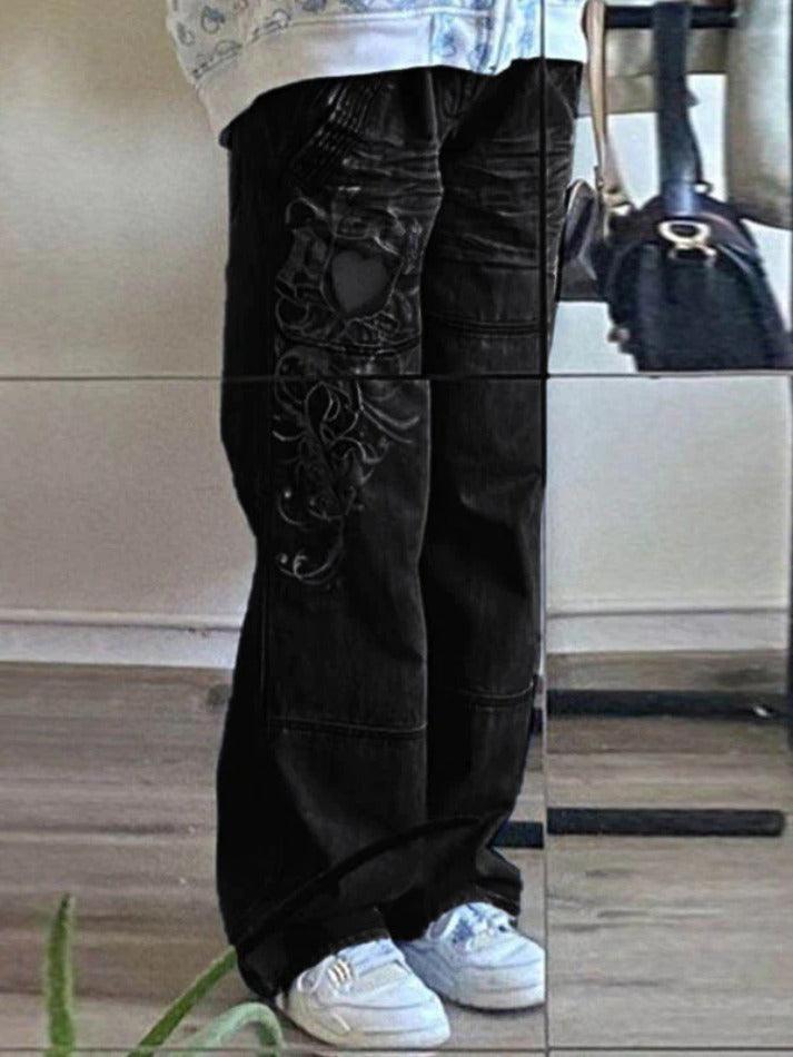 Valenzora | Washed heart pattern cargo jeans