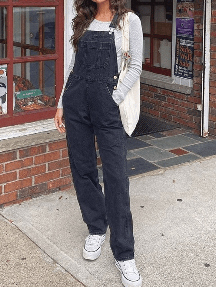 Valenzora | Gewaschene Latzhose mit geradem Bein aus Denim