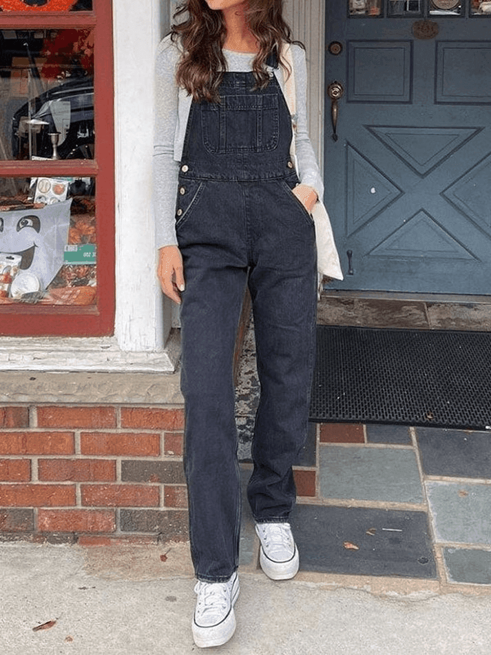 Valenzora | Gewaschene Latzhose mit geradem Bein aus Denim