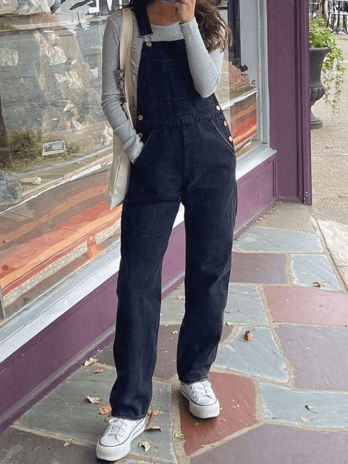 Valenzora | Gewaschene Latzhose mit geradem Bein aus Denim