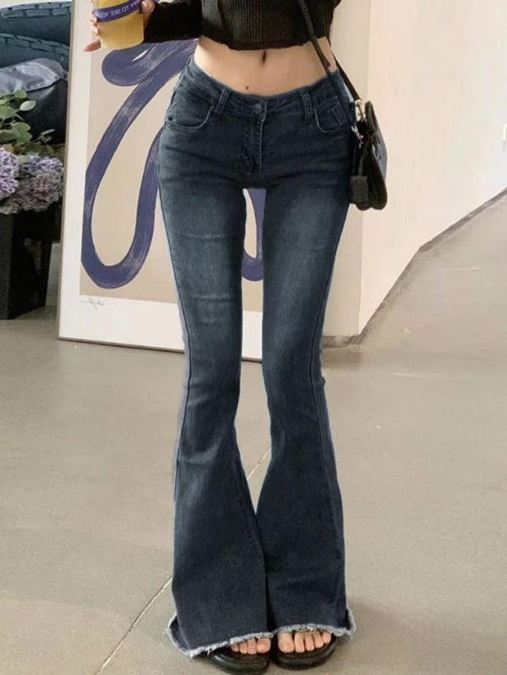 Valenzora | Jeans mit niedriger Taille, Waschung und Schlag