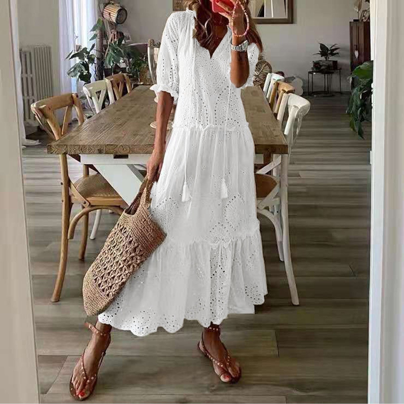 Valenzora | Weißes Plus-Size Rüschenkleid