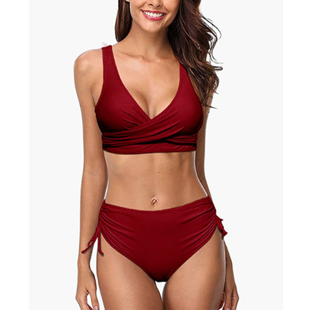 Valenzora | Bikini-Set High-Waist-Hose V-Ausschnitt Wickel-Top Verstellbare & stützende Passform