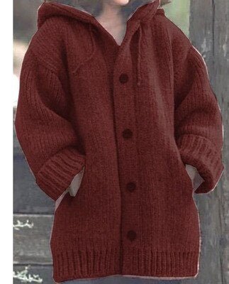 Valenzora Hat collar Simple, loose-fitting, long-sleeved cardigan