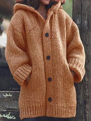 Valenzora Hat collar Simple, loose-fitting, long-sleeved cardigan