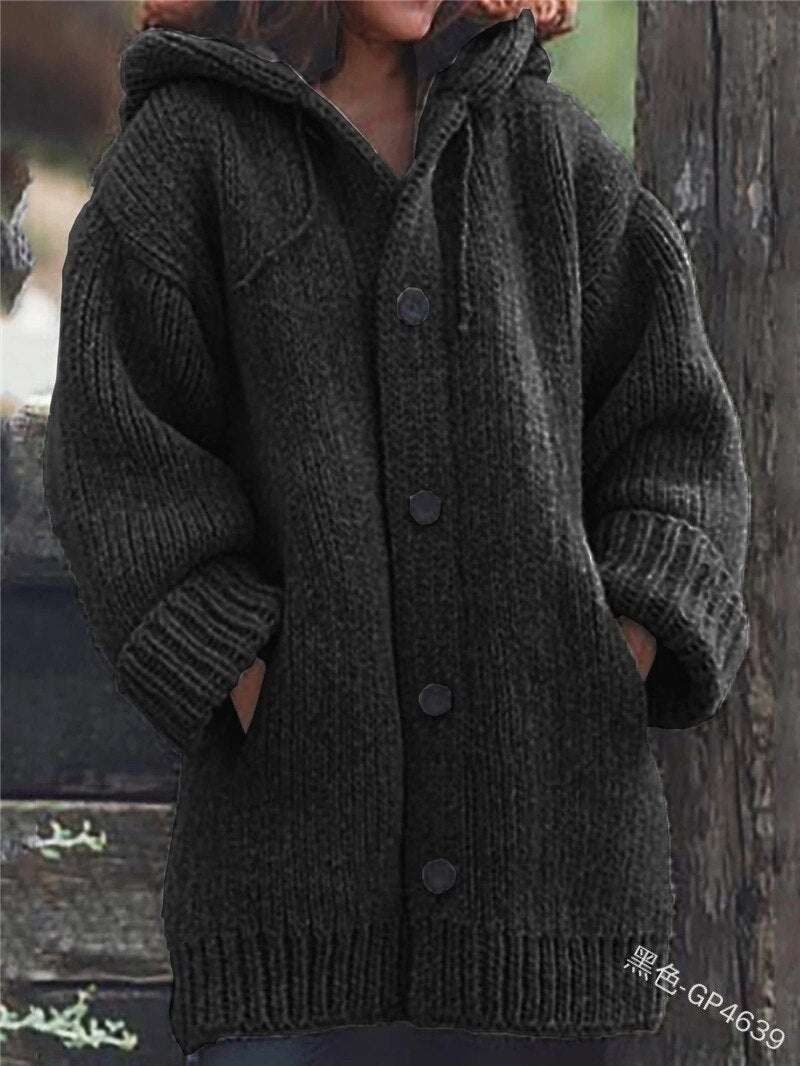 Valenzora Hat collar Simple, loose-fitting, long-sleeved cardigan