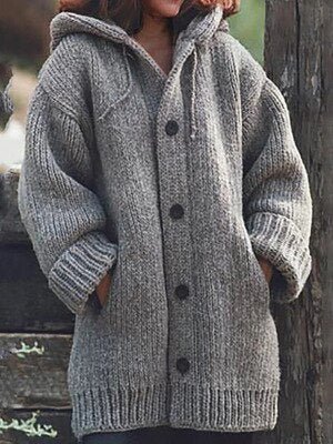 Valenzora Hat collar Simple, loose-fitting, long-sleeved cardigan