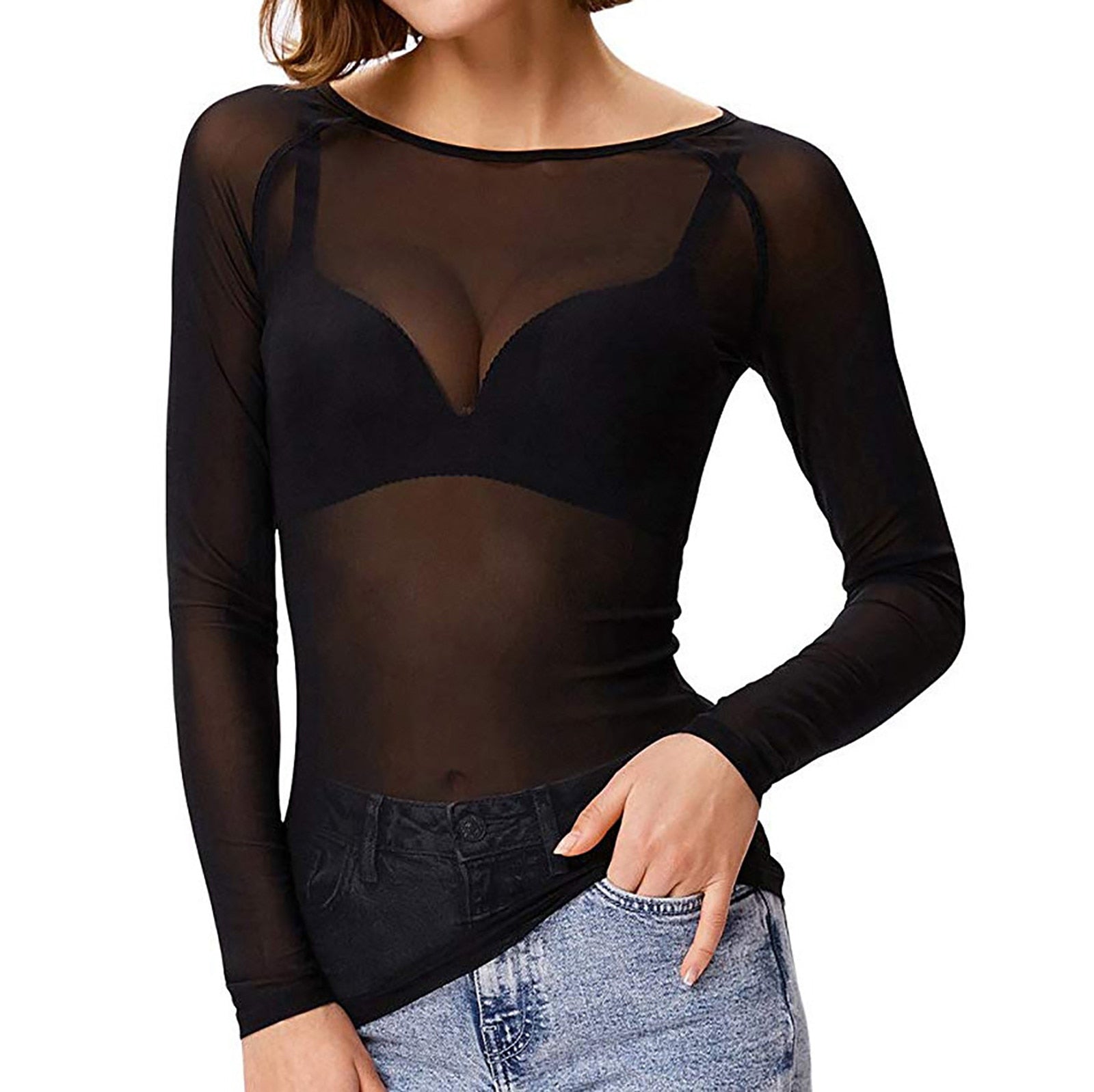 Valenzora | Transparentes Langarmshirt aus Mesh für Damen
