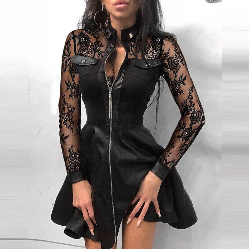 Valenzora Leder-Minikleid mit Reißverschluss
