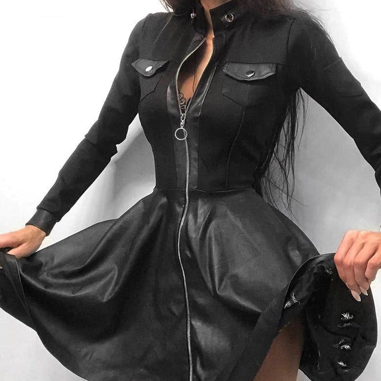 Valenzora Leder-Minikleid mit Reißverschluss
