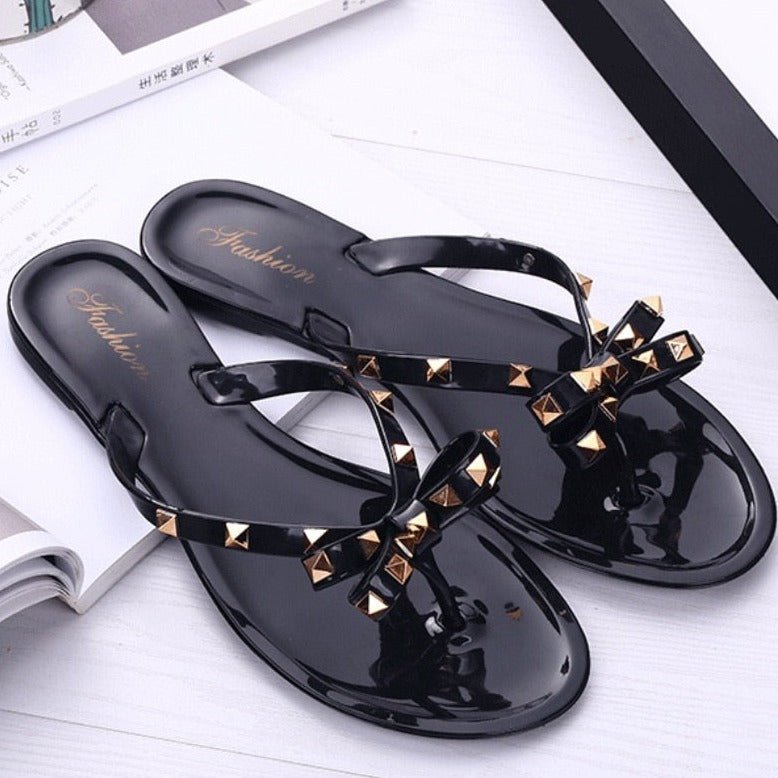 Valenzora | Studded Bow Knot Flip-Flops Sandals