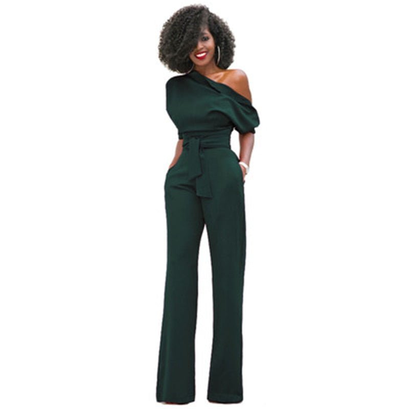 Valenzora | Off-the-shoulder, elegant jumpsuit with belt for women