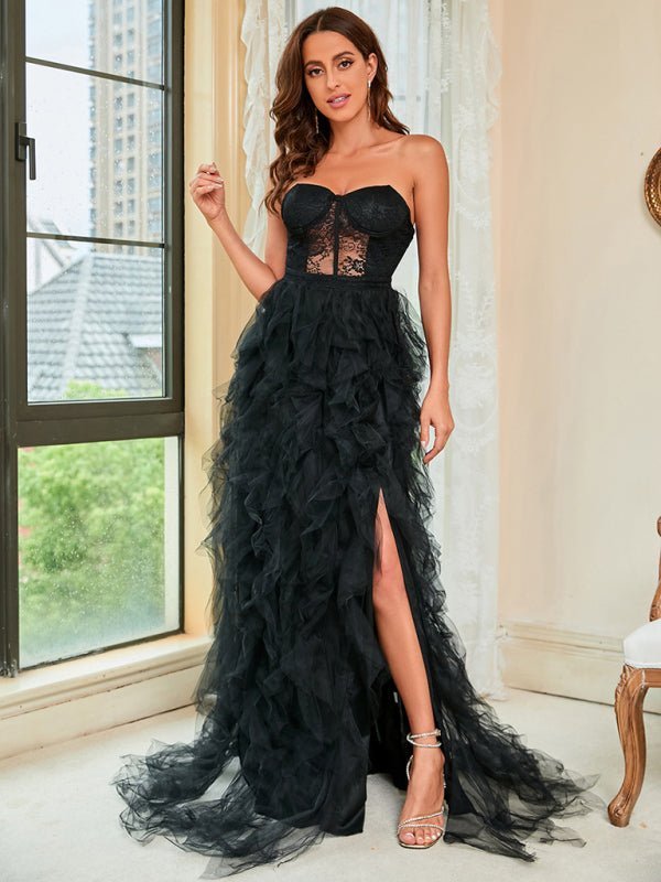 Valenzora | Damen Frühling Sommer Neu Übergröße Spitze Mesh Neckholder Top Sexy Kleid