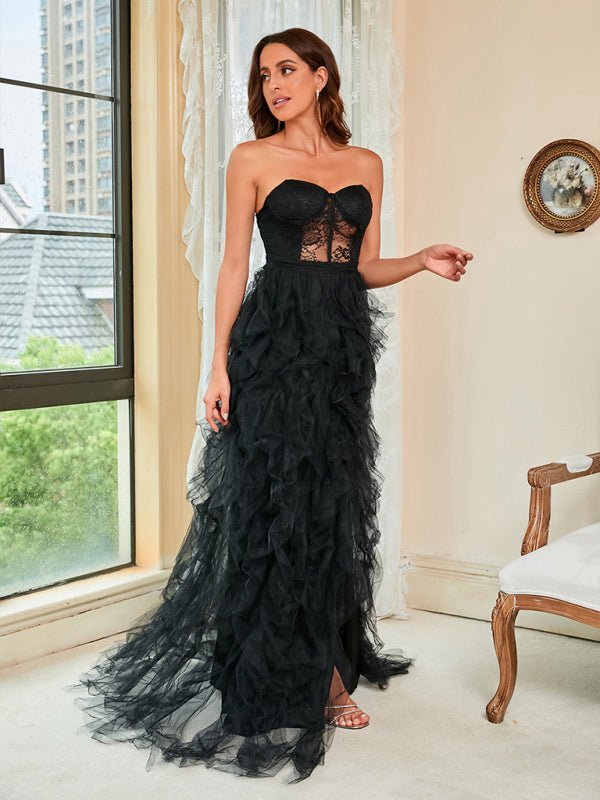 Valenzora | Damen Frühling Sommer Neu Übergröße Spitze Mesh Neckholder Top Sexy Kleid