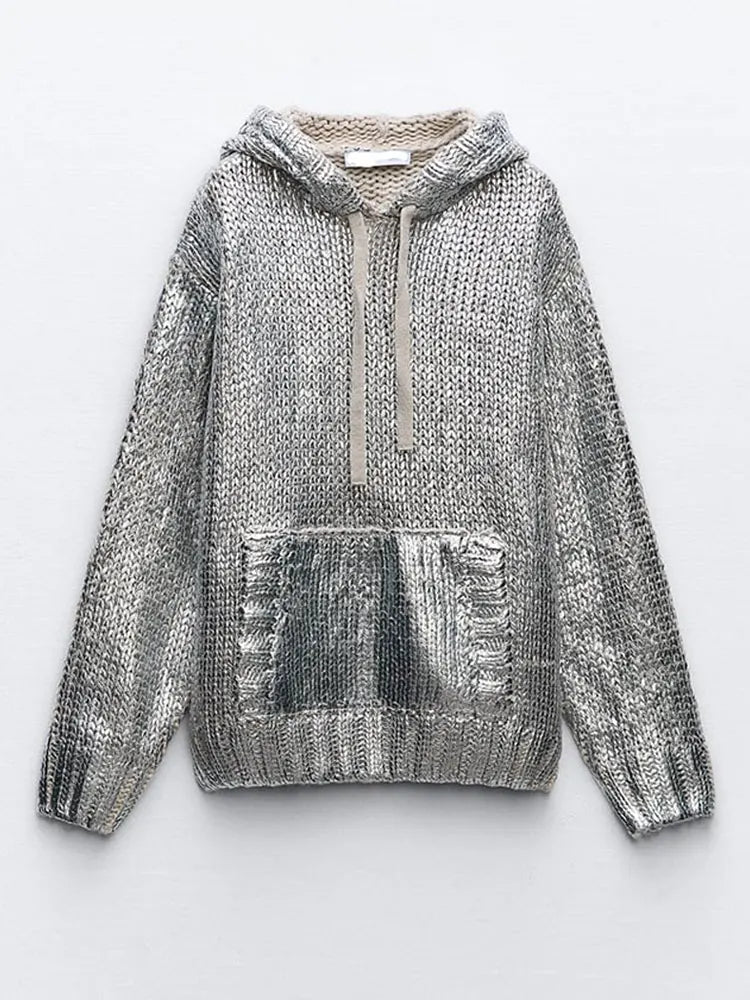 Valenzora | Chic women's hoodie with metallic rib trim and foil