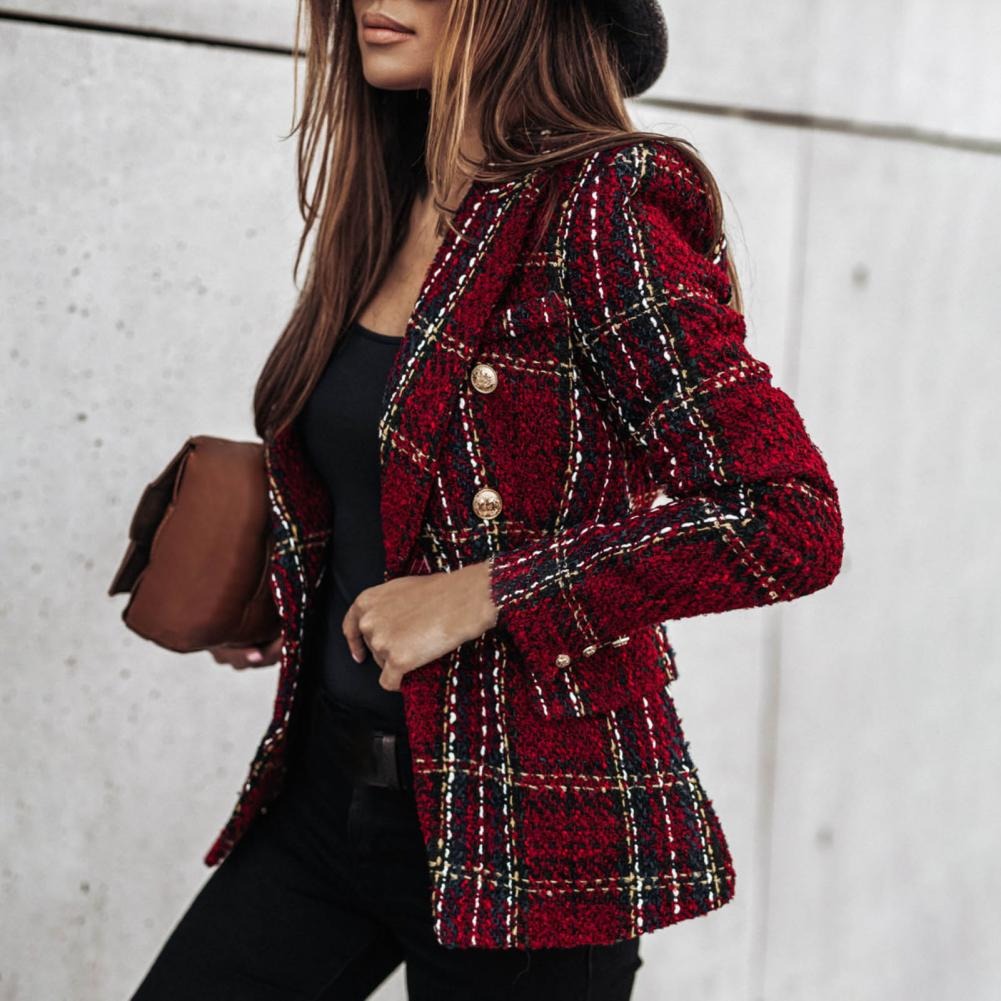 Valenzora - Checkered fashionable blazer with side pockets