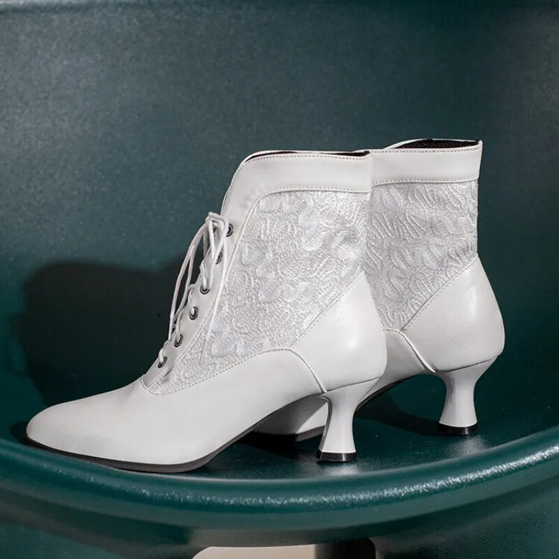 Valenzora | Women's Ankle Boots Leather Lace-up Shoes Modern Shoes