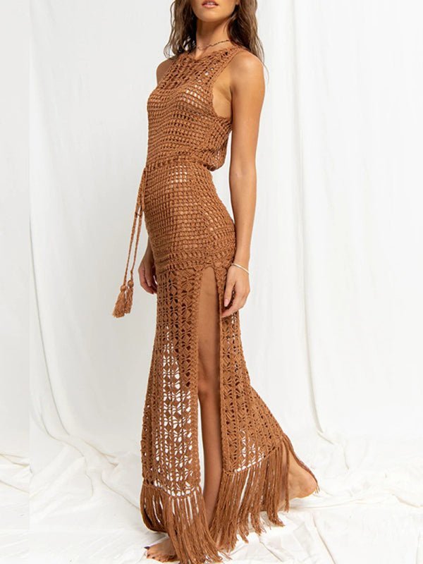 Valenzora | Women's Bikini Top High Lace Tassel Swimsuit Coat Beach Long Dress