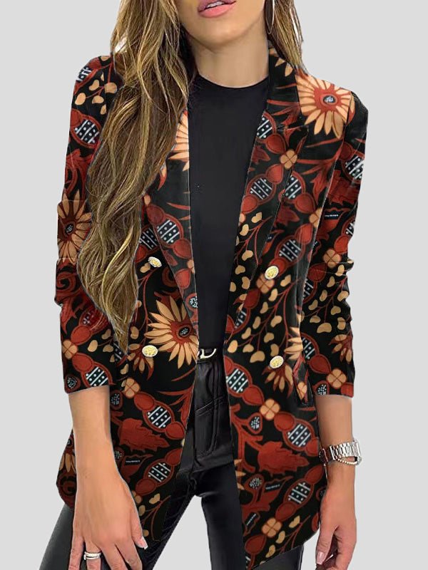 Valenzora | Bedruckte Blazer mit Revers und langen Ärmeln