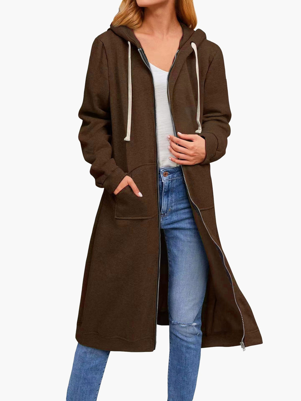 Valenzora | Women's Casual Cardigan with Zipper, Pockets, and Hood, Long