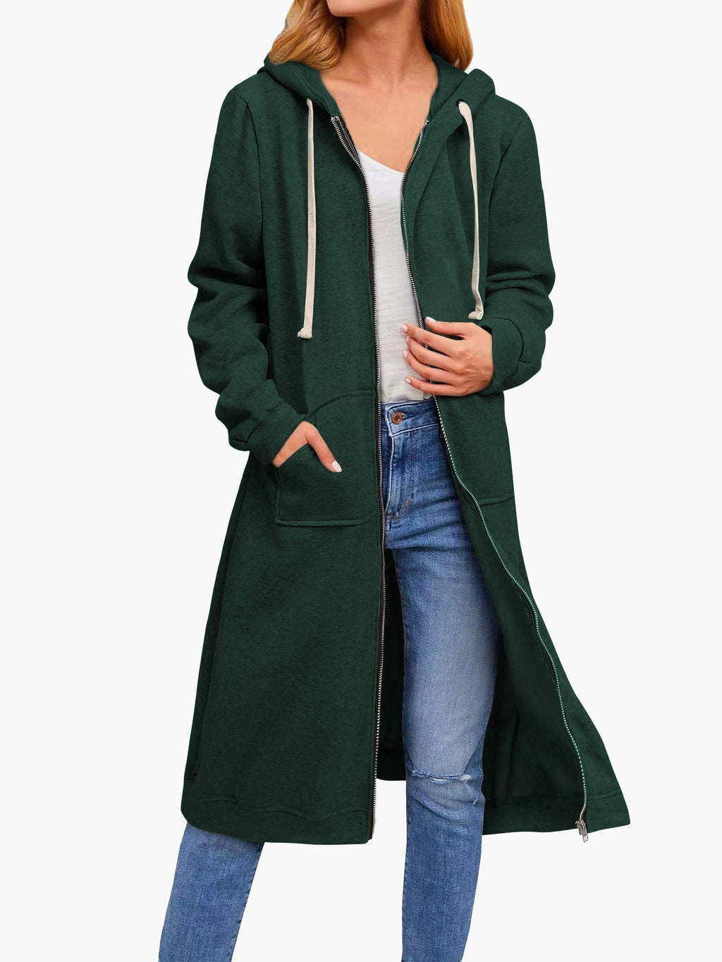 Valenzora | Women's Casual Cardigan with Zipper, Pockets, and Hood, Long