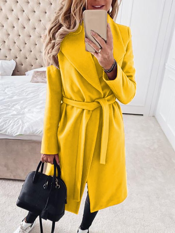 Valenzora | Damen-Fashion-Mäntel Schnür-Reversmantel aus reiner Wolle