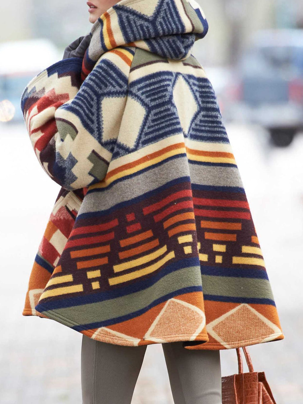 Valenzora | Women's Coats Multicolored Printed Long-Sleeved Wool Hooded Coats