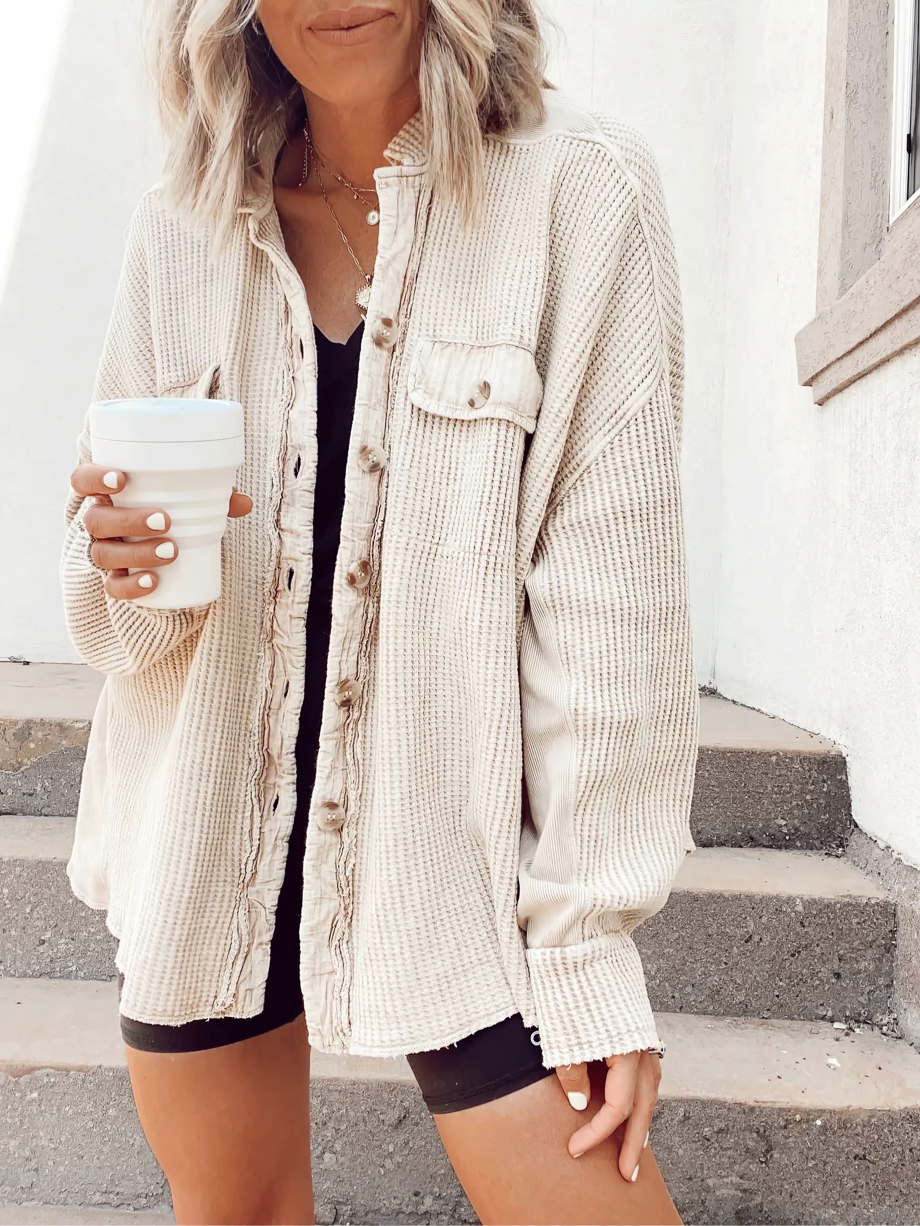 Waffelknopfleiste Langarmhemdjacke