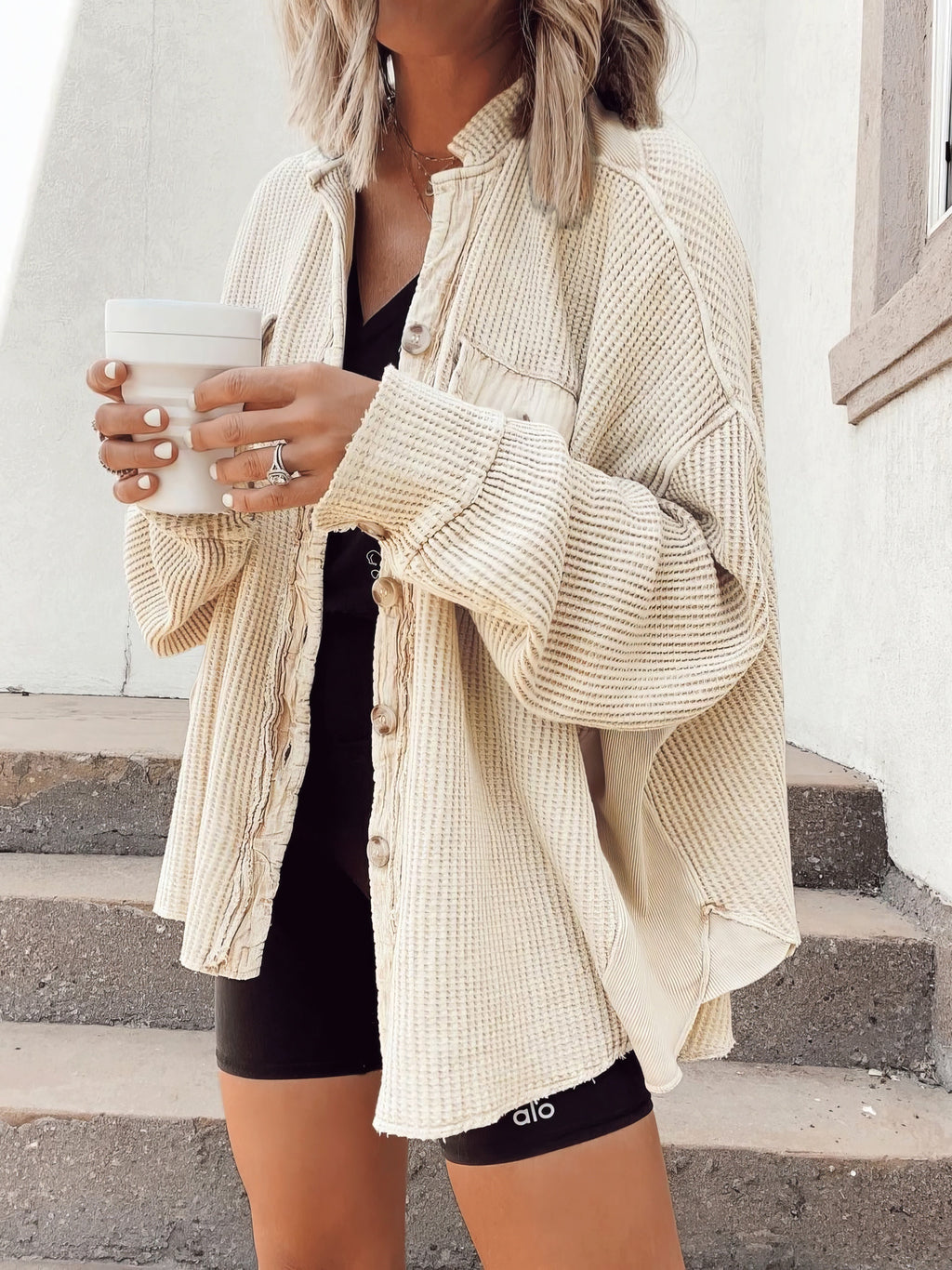 Waffelknopfleiste Langarmhemdjacke