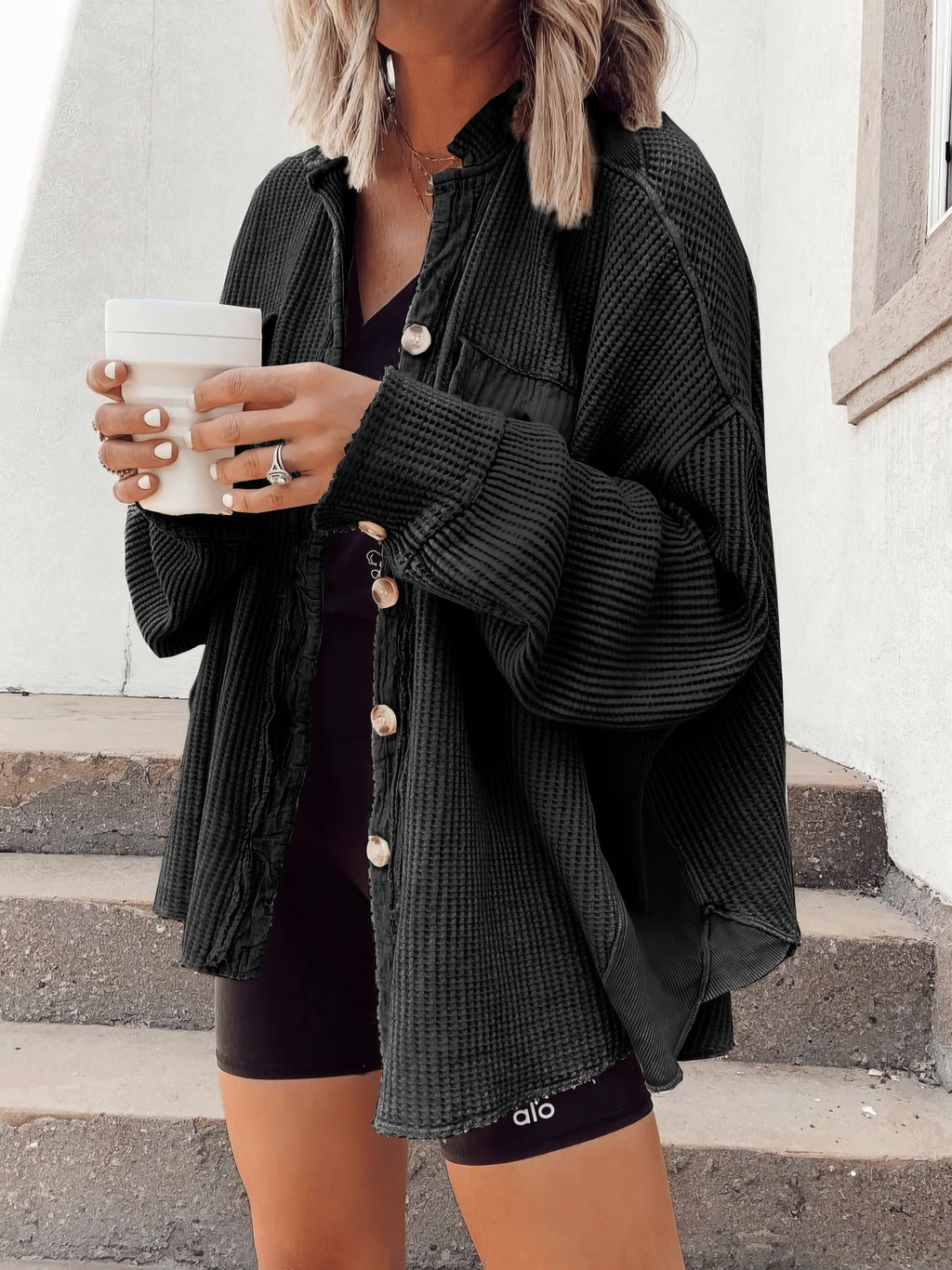 Waffelknopfleiste Langarmhemdjacke