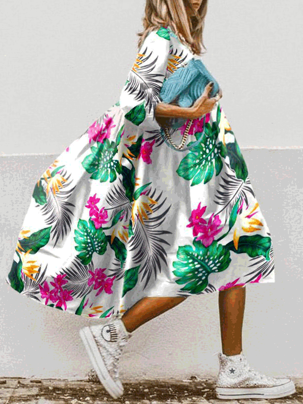 Valenzora | Damen-Boho-Kleid mit Print, Rundhalsausschnitt, Halbarm