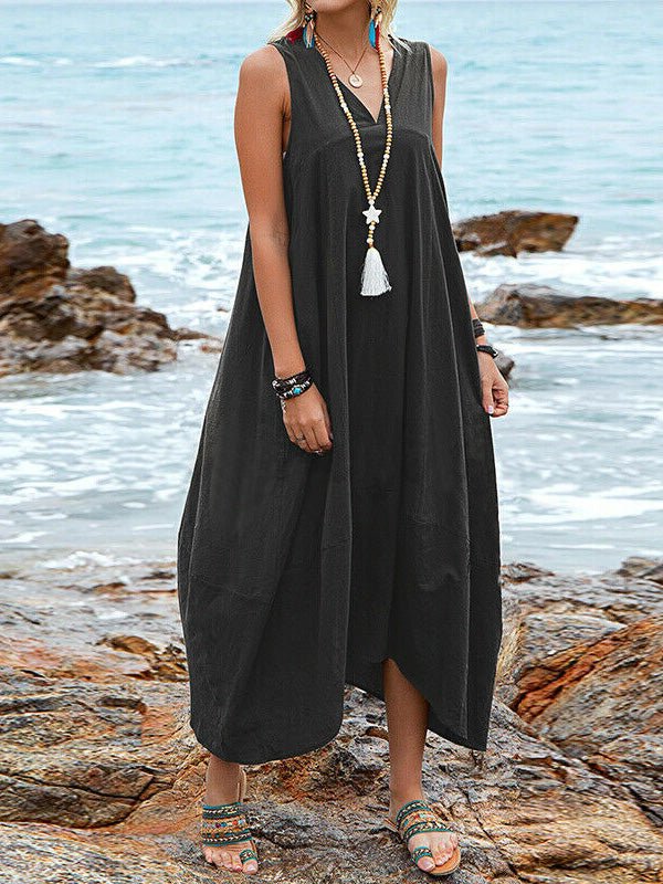 Valenzora | Women's Casual V-Neck Sleeveless Dress with Pockets