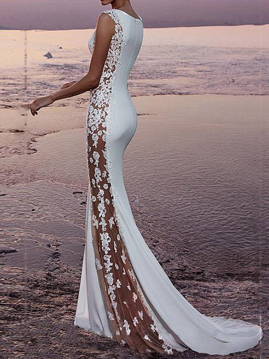 Valenzora | Women's Lace Paneled Fishtail Evening Dress