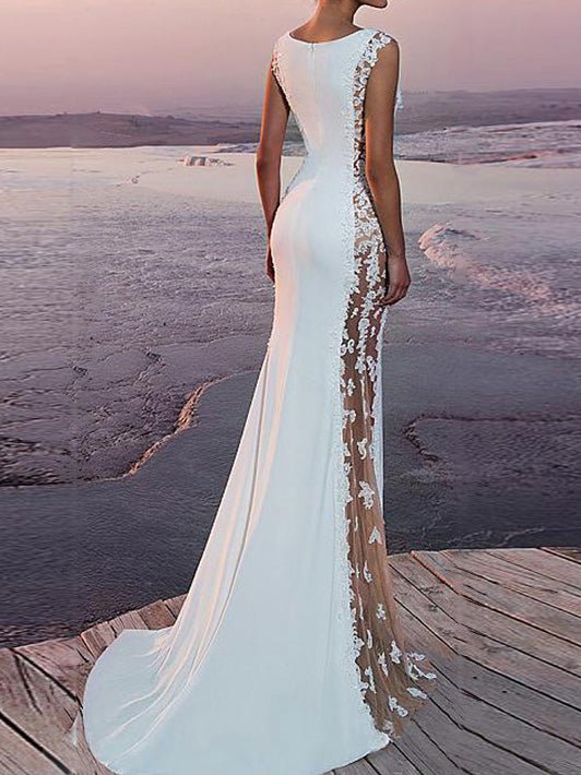 Valenzora | Women's Lace Paneled Fishtail Evening Dress