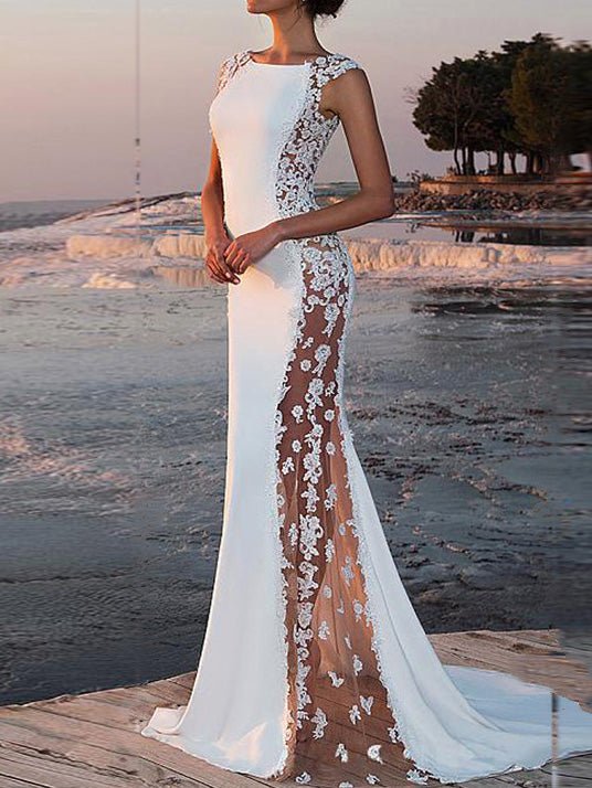 Valenzora | Women's Lace Paneled Fishtail Evening Dress