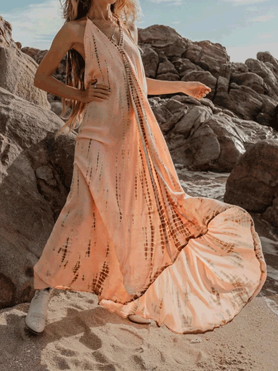 Valenzora | Women's Dresses Embossed Halter Neck Open Back Sleeveless Dress